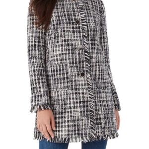 Kate Spade Monochrome Fringe Trim Tweed Blazer